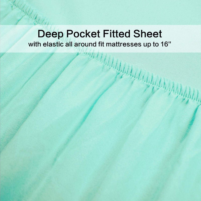 Best 4 Piece Bed Sheet Set (Queen,Mint) 1 Flat Sheet,1 Fitted Sheet and 2 Pillow Cases,Brushed Microfiber Luxury Bedding with Deep Pockets - Image 4
